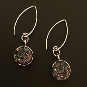 Silver Rainbow Druzy Dangle Earrings